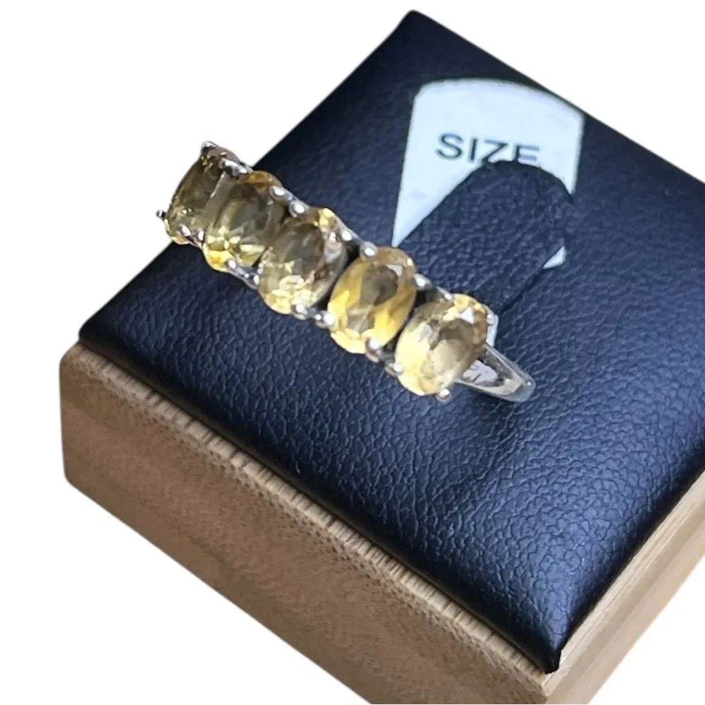 Artisan Sterling Silver Genuine Citrine Band Size 8